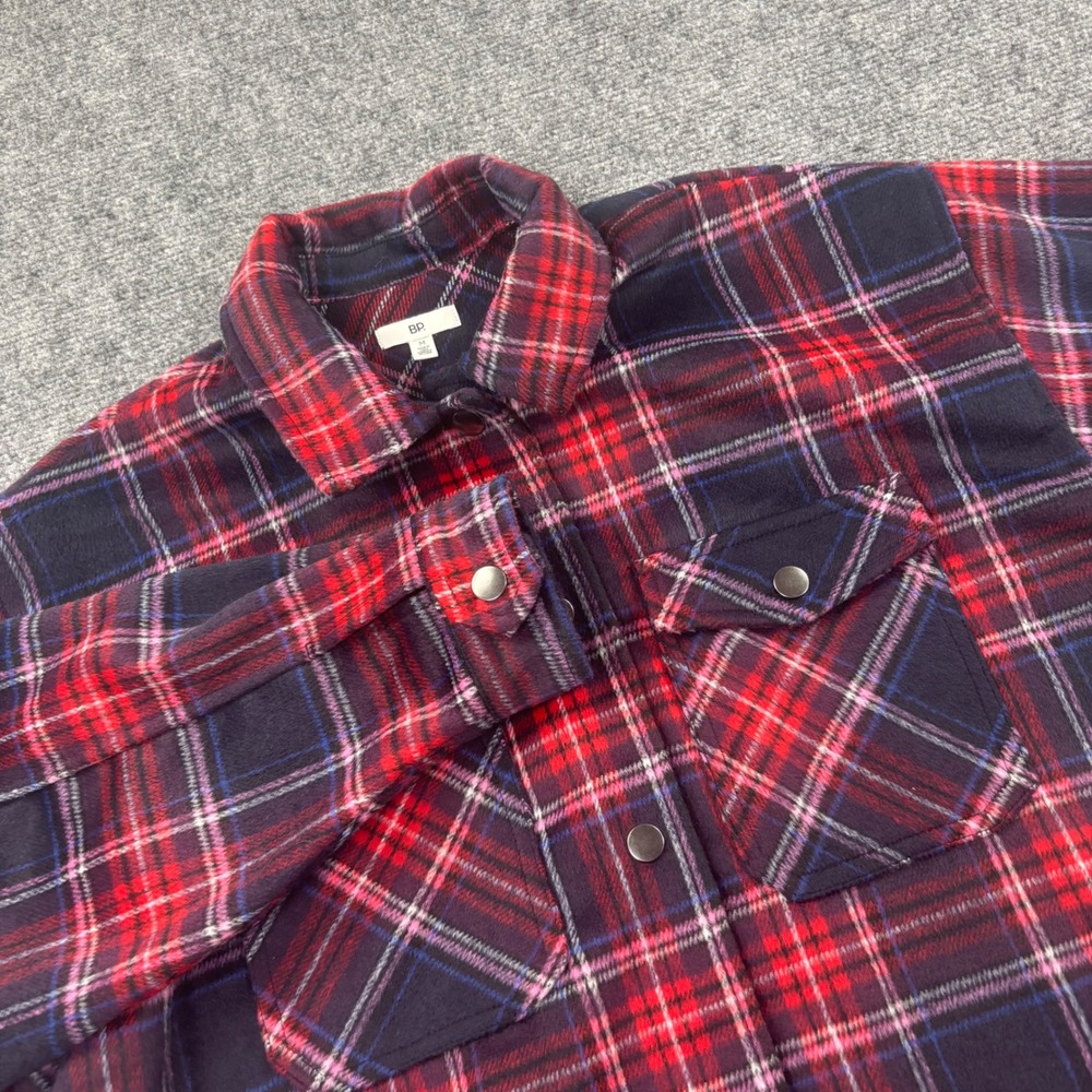 BP Plaid Flannel Shacket Medium Navy Red Wool Blend Button Up NWT Mens